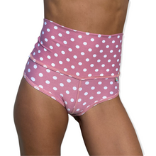 Load image into Gallery viewer, Pink and White polka dot yoga shorts
